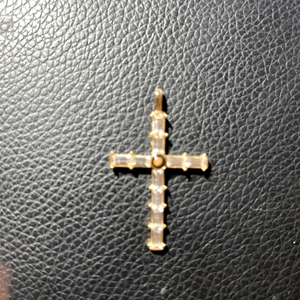 Beautiful Baguette Cross by P.S. Co. 1999 in gold-tone with back scripture
